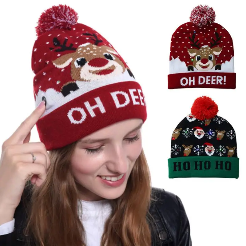 1 Pcs Christmas LED Hat Christmas Party Beanie Christmas Santa Hat Luminous Knit Hat Adult Children For Party