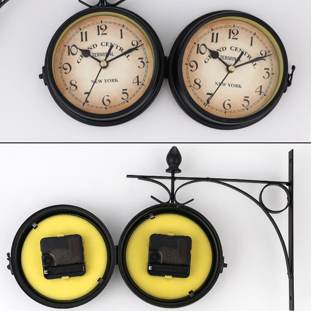 Винтажные Двухсторонние настенные часы с питанием от батарейки металлическое