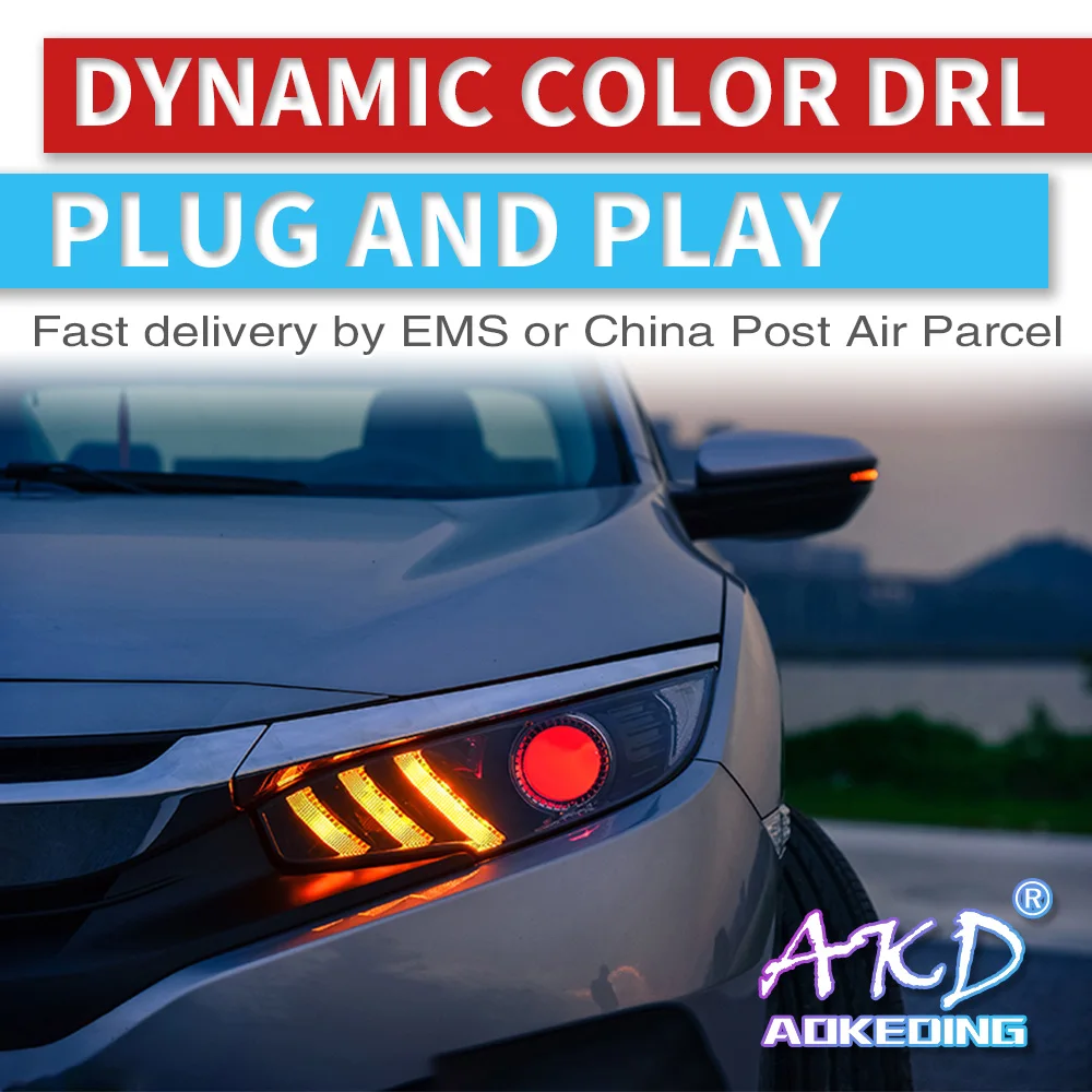 

Тюнинг автомобилей AKD, фары для Honda CIVIC X G10, Mustang светодиодные фары DRL, ходовые огни, Биксеноновая балка Противотуманные фары с ангельскими гла...