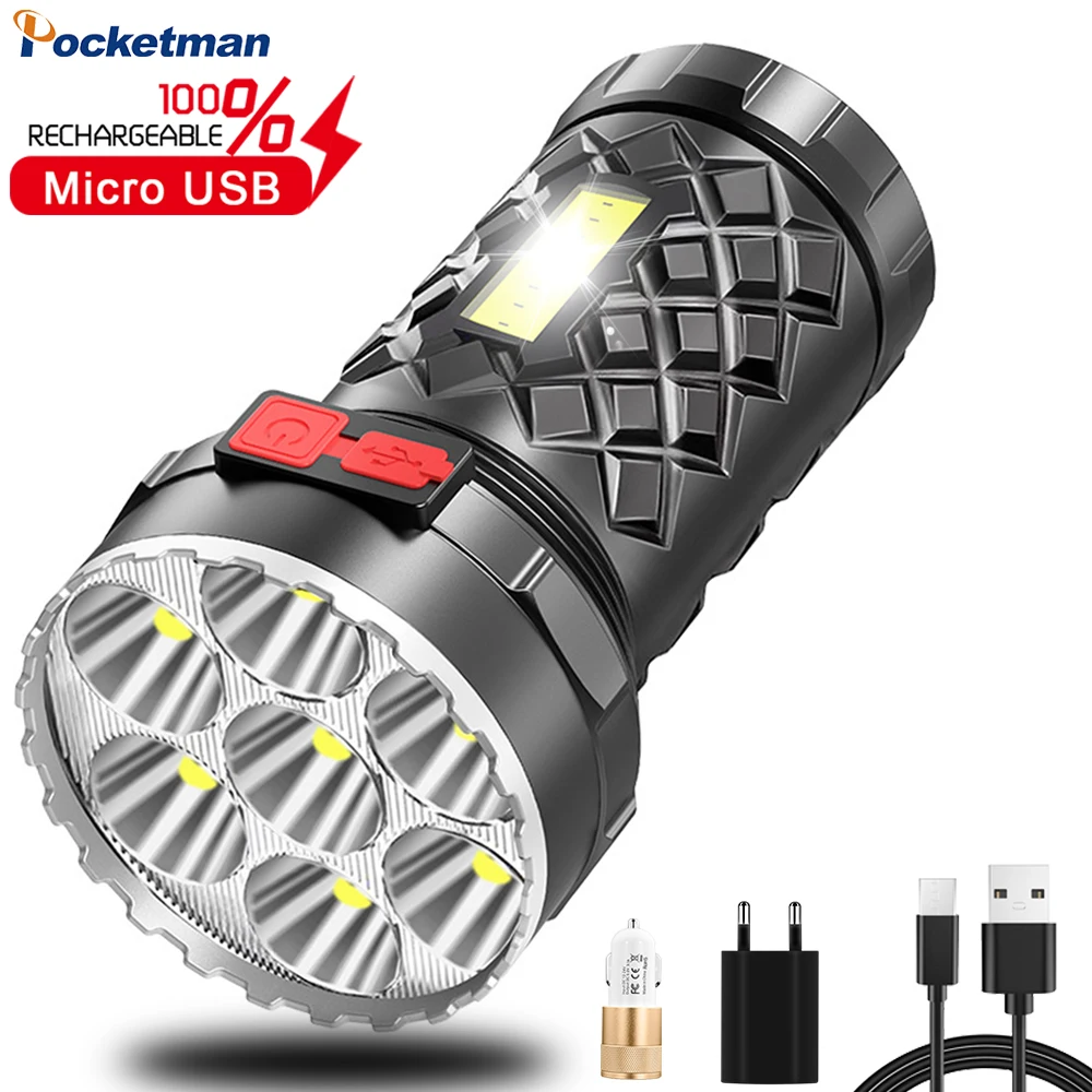 

7 LED+Side COB Light LED Flashlight 5 Modes Waterproof Torch USB Rechargeable Flashlights with Built-in Battery USB Cable