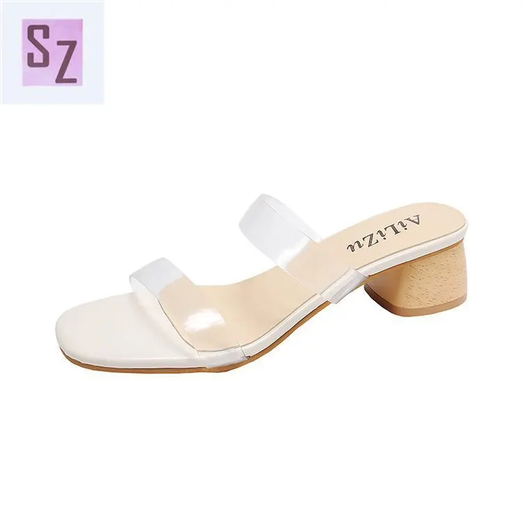 

Transparent slippers designer summer wear fashion 2021 new high-heeled thick heel female brand sandals and slippers