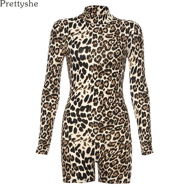 

Prettyshe Summer Women's Rompers Long Sleeve Sexy Tiger Leopard Print Bodycon Playsuit Slim-Fit Jumpsuit Streetwear Club Outfits