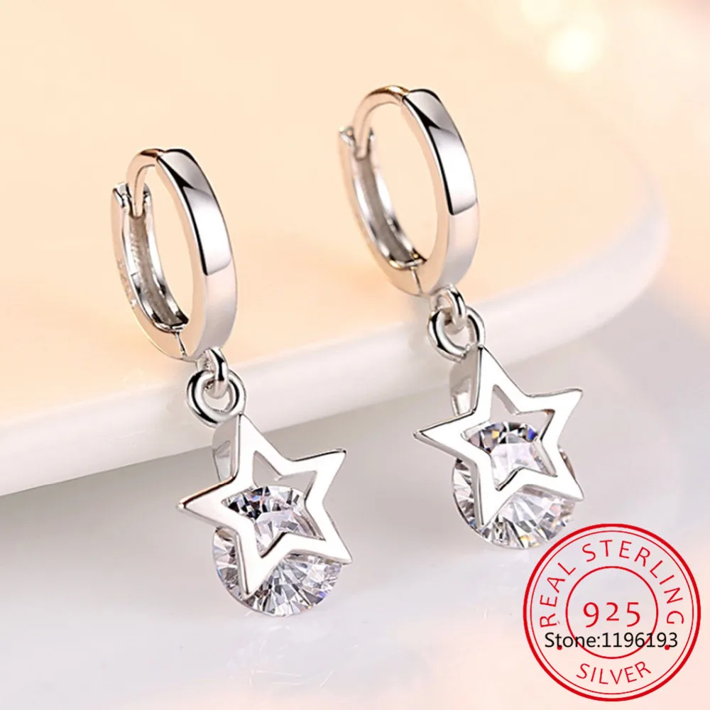 

925 Sterling Silver Crystal Star Charm Stud Earrings For Women 2021 Grils Kids Wedding Gift Female pendientes mujer moda