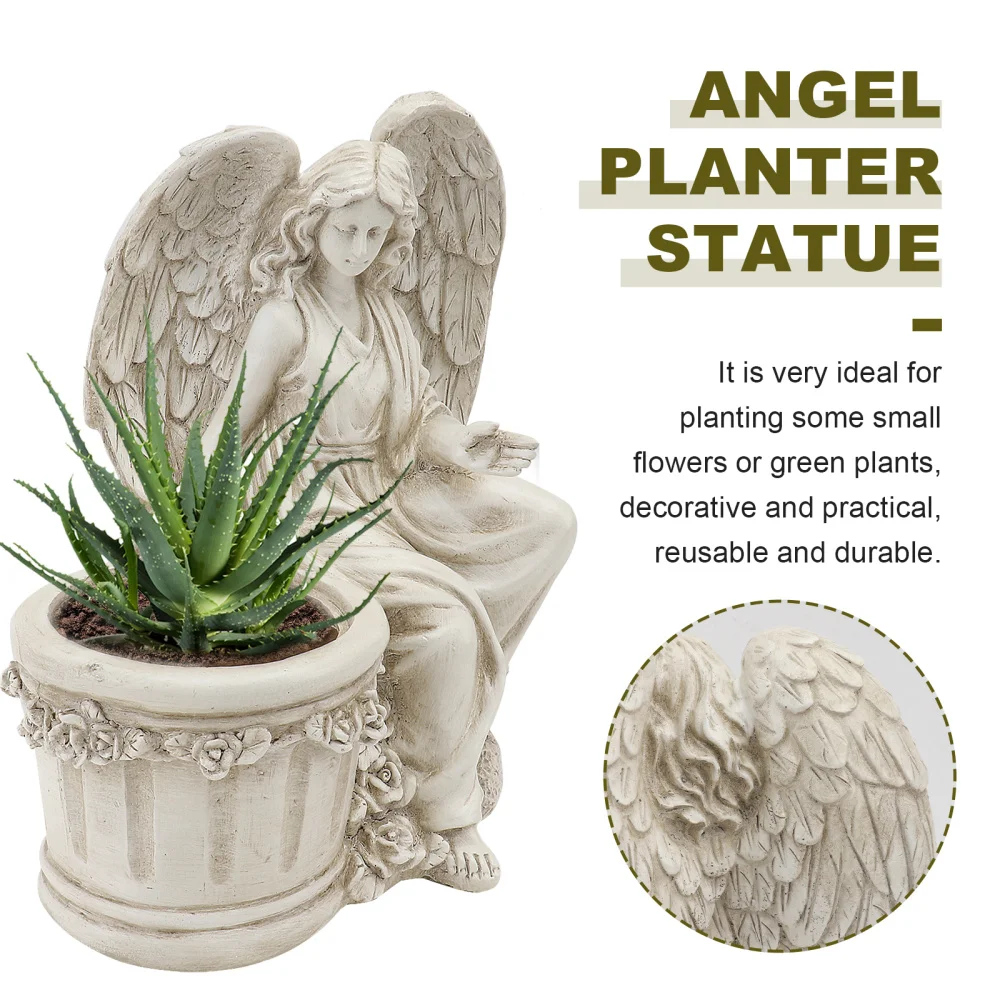 

1Pc Creative Resin Flowerpot Garden Yard Statue Planter Artistic Design (Beige)