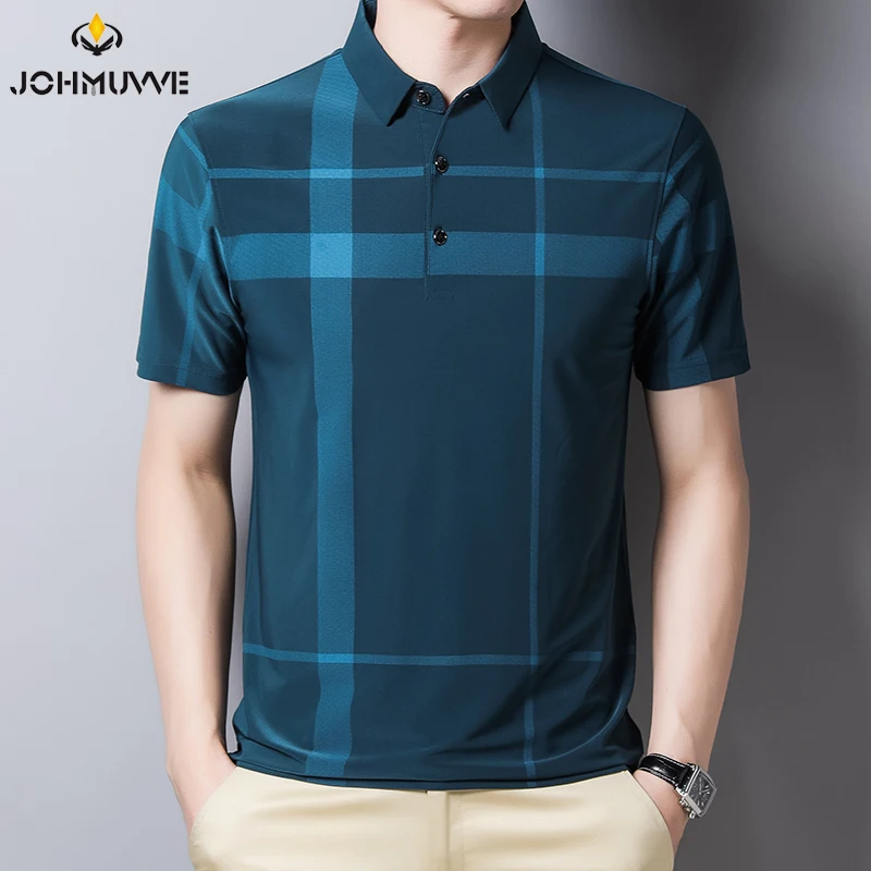 JOHMUVVE  5 Colour  NEW Fashion Polo Shirt Men Cotton Lapel Collar T-shirt Formal Office Casual Business Short Sleeve T-shirt