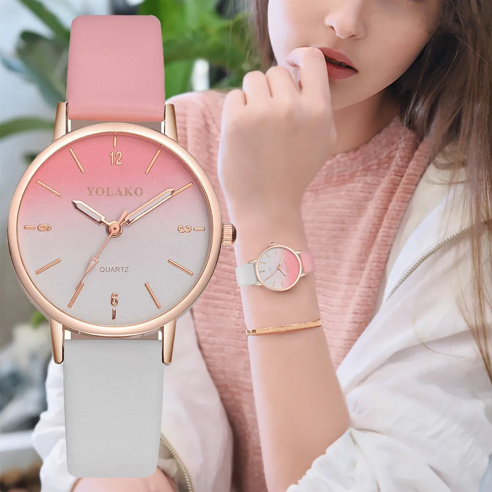 

Women Gradient Rainbow Design Watch Luxury Fashion High Quality Leather Band Quartz Dress Wristwatches 2019 Hot Montre Femme