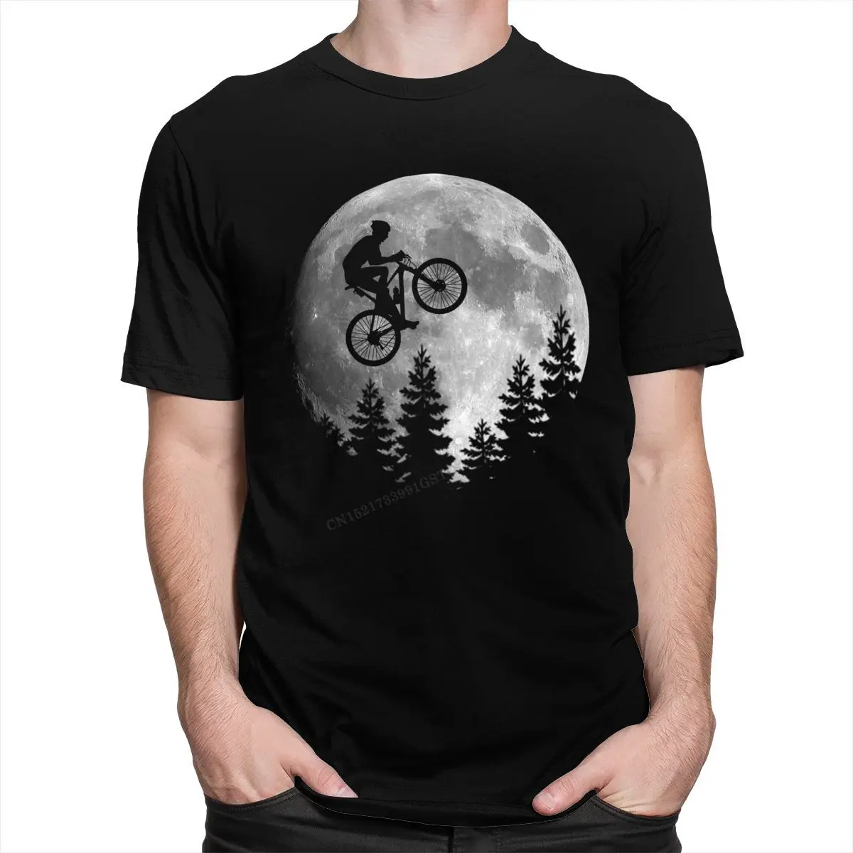 

Cool Moon Mountain Bike T-Shirt Men Mother's Day Mtb Biker Tshirts Cyclist Graphic Tee Pre-Shrunk Cotton Biking Rider Shirts