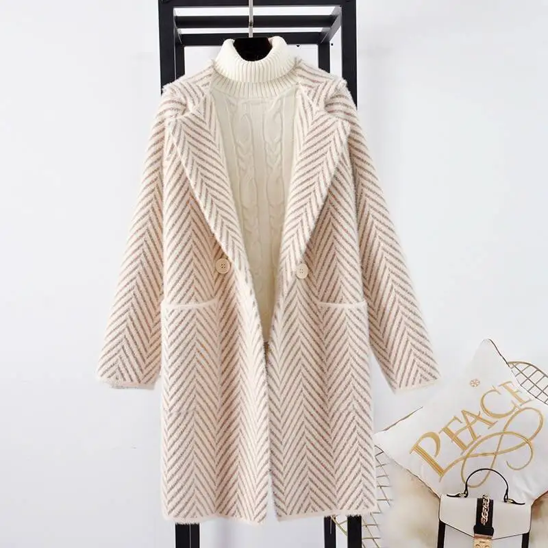 

2021 Fashion Winter New Women's Loose Casual Faux Mink Fur Sweater Coat Women Korean Thickened Middle Long Knitted Cardigan Y762