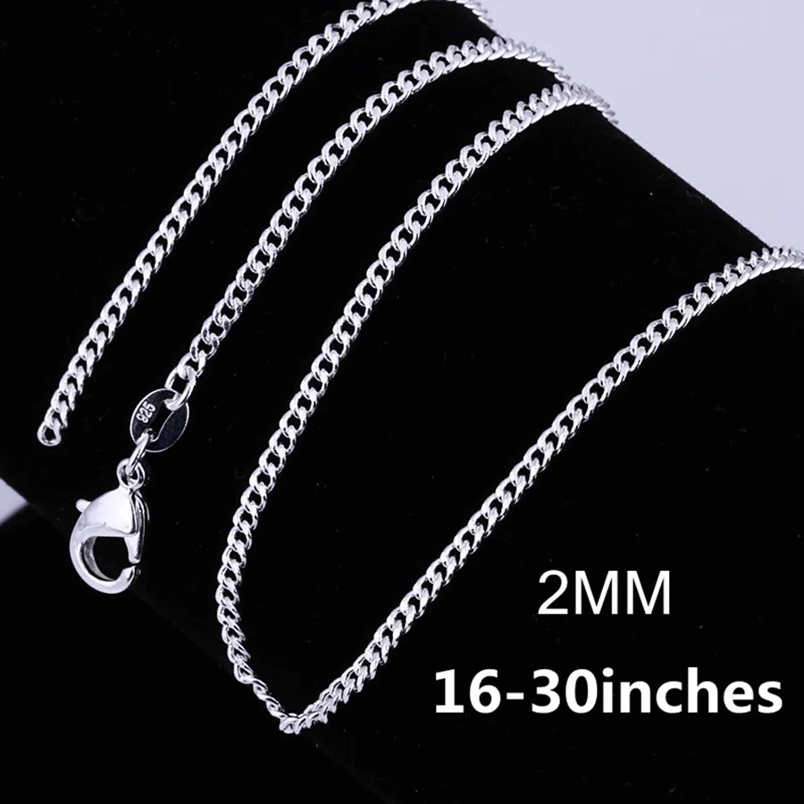 

Wholesale 16-30 inches 925 Sterling silver 2MM chain Necklace jewelry Beautiful fashion women men charm pretty lovely