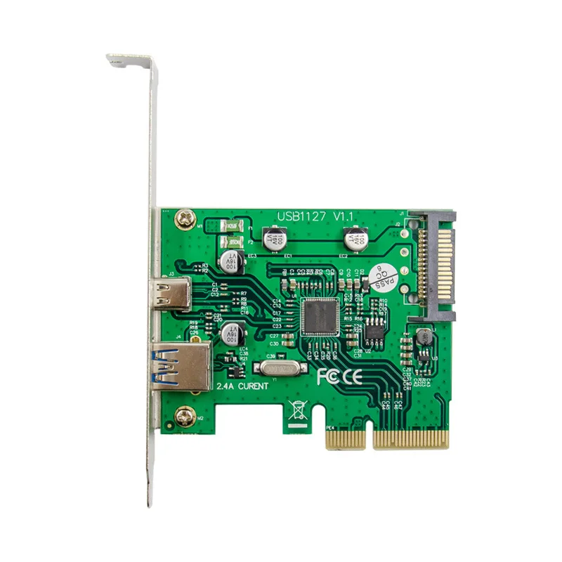 Add On Card PCIE TypeC A 2.4A Riser Super High Speed Dual Port USB 3.1 Expansion Chip Asmedia ASM1142 Converter Controller |