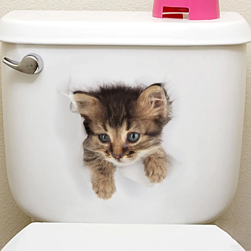 

Cute Cat 3D Smashed Switch Wall Stickers Bathroom Toilet Kicthen Decorative Decals Funny Animals Decor Poster PVC Mural Art