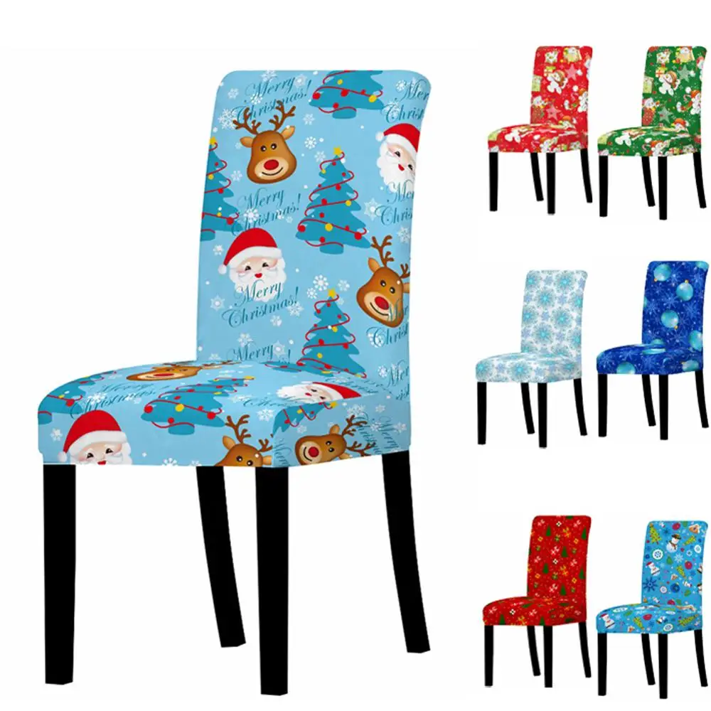 

3D Christmas Elk Santa Claus Print Chair Cover for Dining Room Chairs Covers High Back Living Room for Chairs Party Wedding