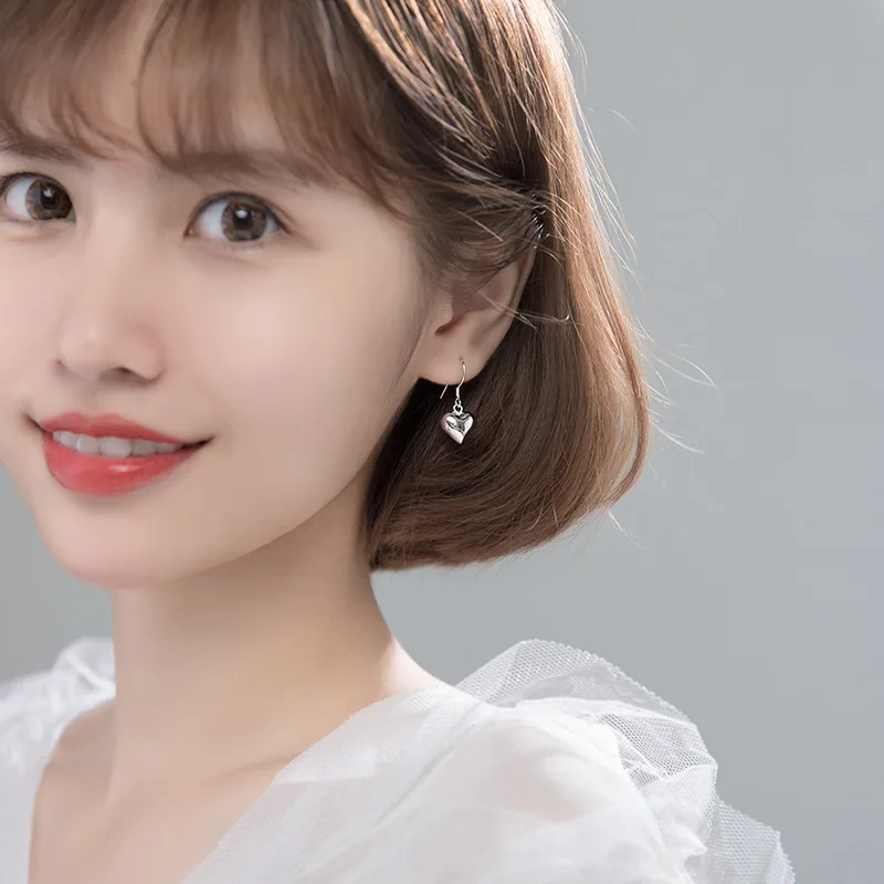 

Ginin 925 Sterling Silver Glossy Heart Pendant Drop Earrings for Women Simple Sweet Romantic 2021 Trendy Girl Earrings Jewelry