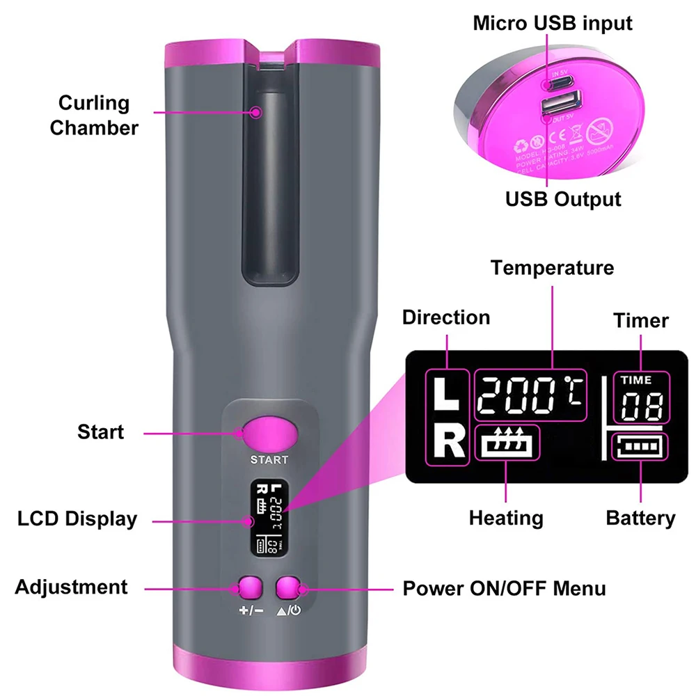 Беспроводные автоматическая волосы щипцы для завивки волос беспроводной USB
