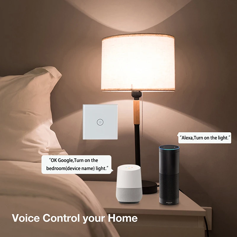

EU Smart WIFI Switch Touch Tempered Glass Panel Switch APP Remotely Works With Alexa Google Home To Use Voice Control LED Bulb