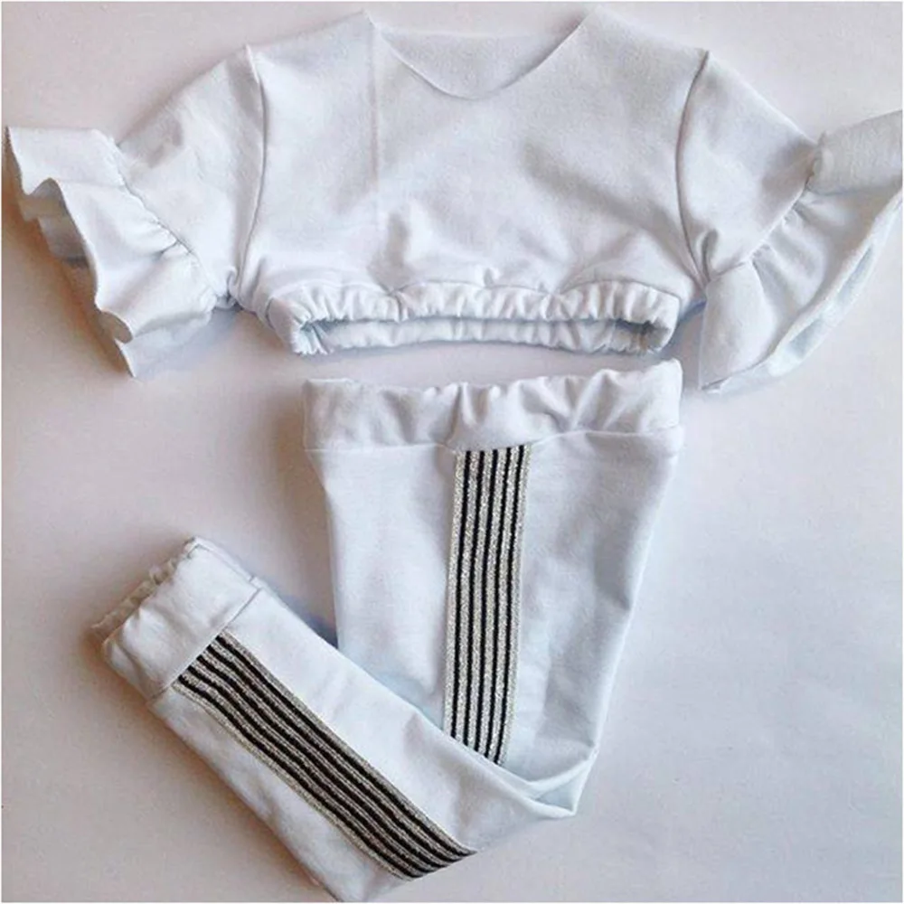 

Toddler Baby Girls Clothing Sets 2019 Kids Clothing Sets Cotton Bare Midriff Top Long Pant Children Girls Suit Lotus Leaf Sleeve