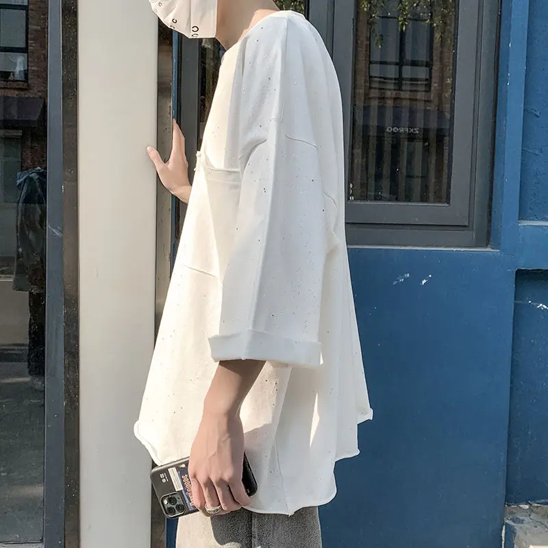 

Summer Cotton Short-sleeved T-shirt Men's Fashion Casual Bright Color T Shirt Men Streetwear Korean Loose Oversize Tshirt Mens