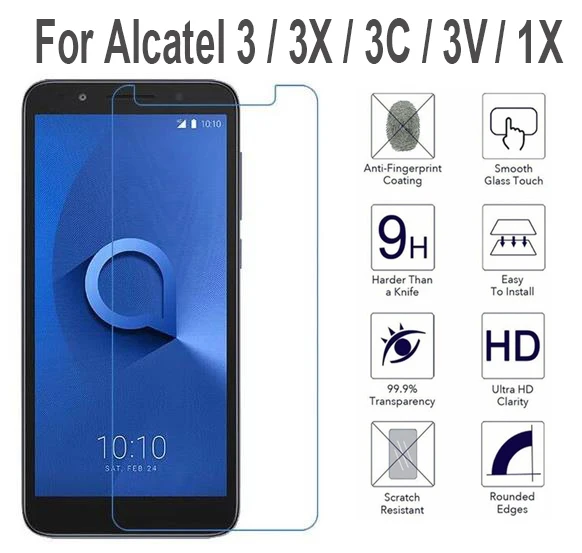 Закаленное стекло 9H для Alcatel 1S 2019 3 3L Защита экрана U5 5V 3X 3V 3C 1X 5 7 Защитная пленка