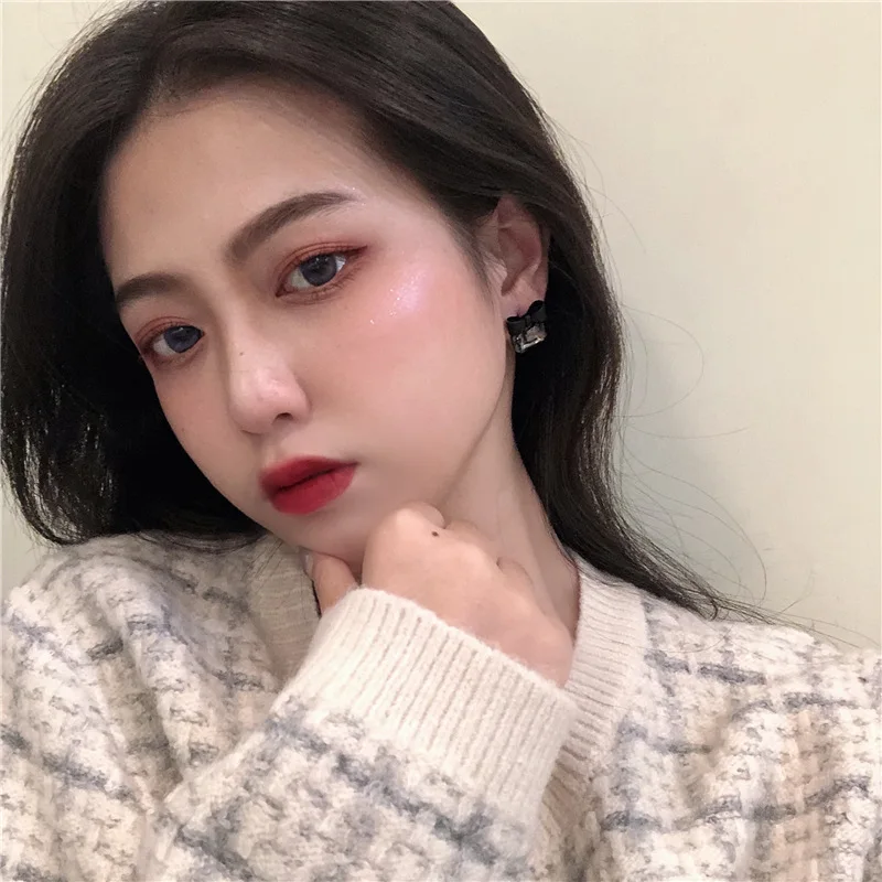 Вечерние серьги-гвоздики 925 стерлингового серебра иглы чёрным гaлстyкoм до AAA