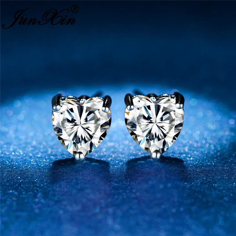 Женские серьги-гвоздики в форме сердца с фианитами | Украшения и аксессуары