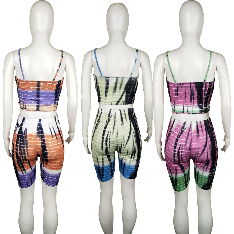 

ZOOEFFBB Sexy Tie Dye Tracksuit Two Piece Set Women Summer Outfits Crop Top Biker Shorts Suits Festival Clothing Matching Sets