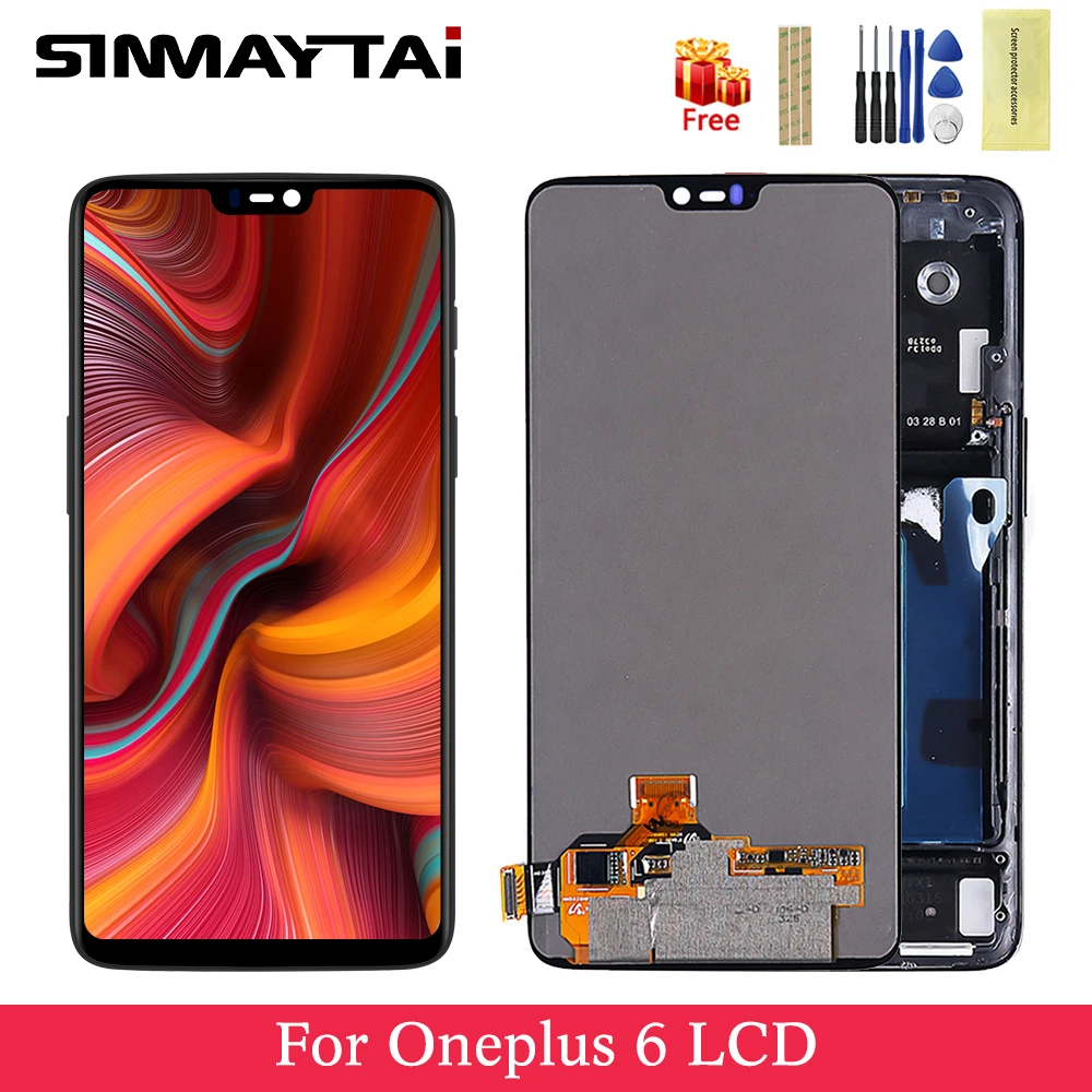 Sinmaytai для 6,2" OnePlus 6 One Plus 6 ЖК-дисплей рамка+ сенсорная панель дигитайзер Замена для A6000 A6003 ЖК-дисплей