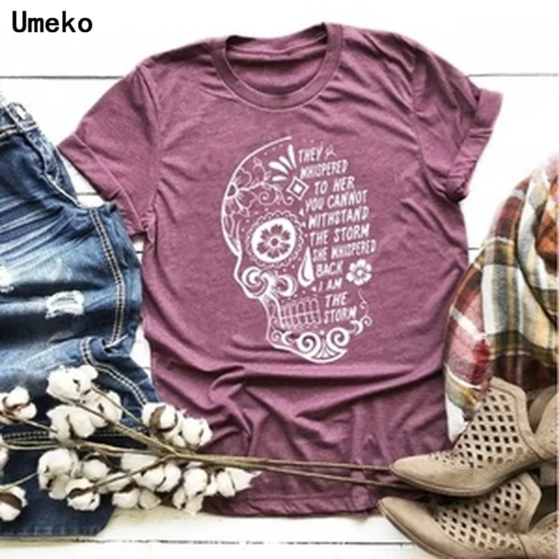 Umeko шикарная футболка с принтом черепа новая женская модная повседневная