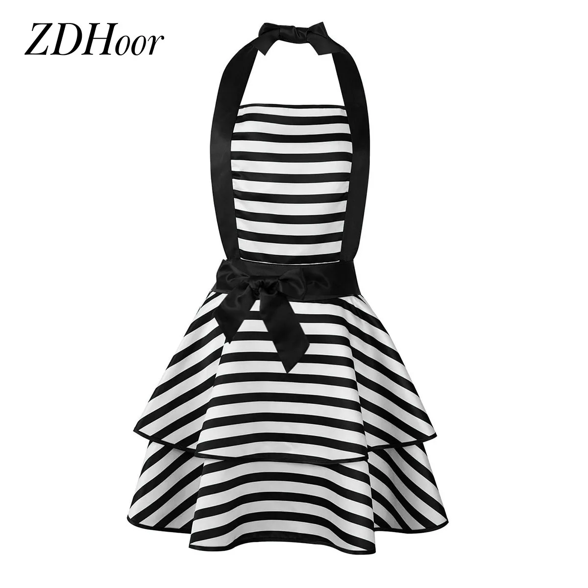 

Women Lace-Up Striped Cooking Apron Sexy Cosplay Maid Apron Dress Adjustable Halter Neck Cleaning Aprons Kawaii Maids Uniforms