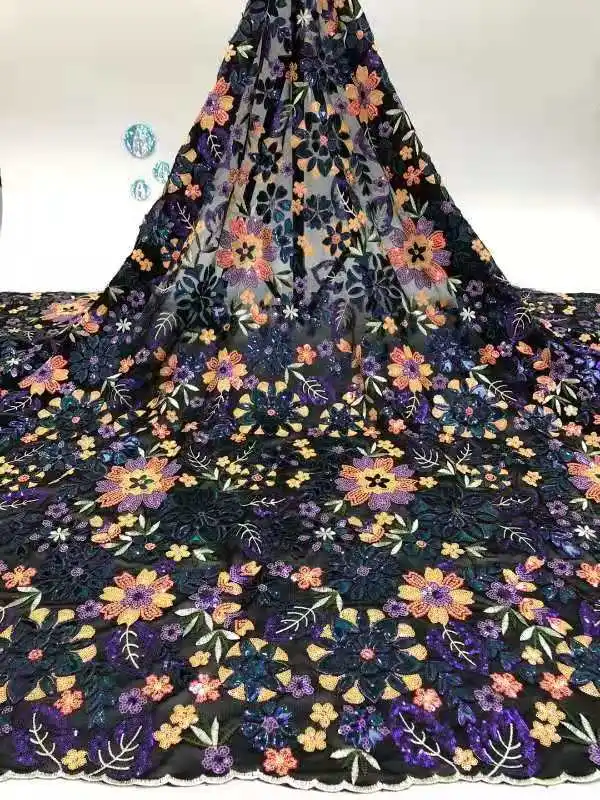 

Swiss sequin tulle lace fabric 5 yards 2020 new high-quality wedding banquet show lace fabric FJ-017