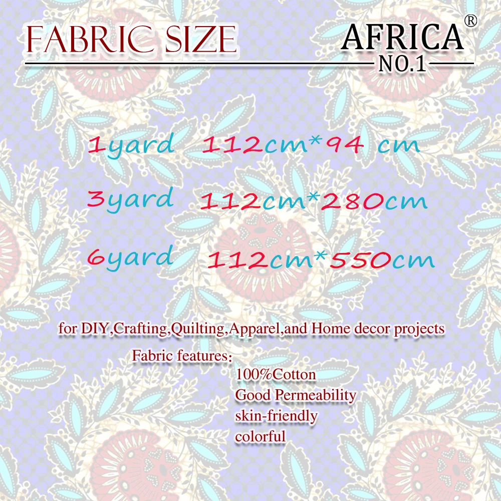 

Ankara African Veritable Cotton Super Hollandais Comfortable Feel Wax Fabric Wax Prints 6 Yards AFRICA NO.1