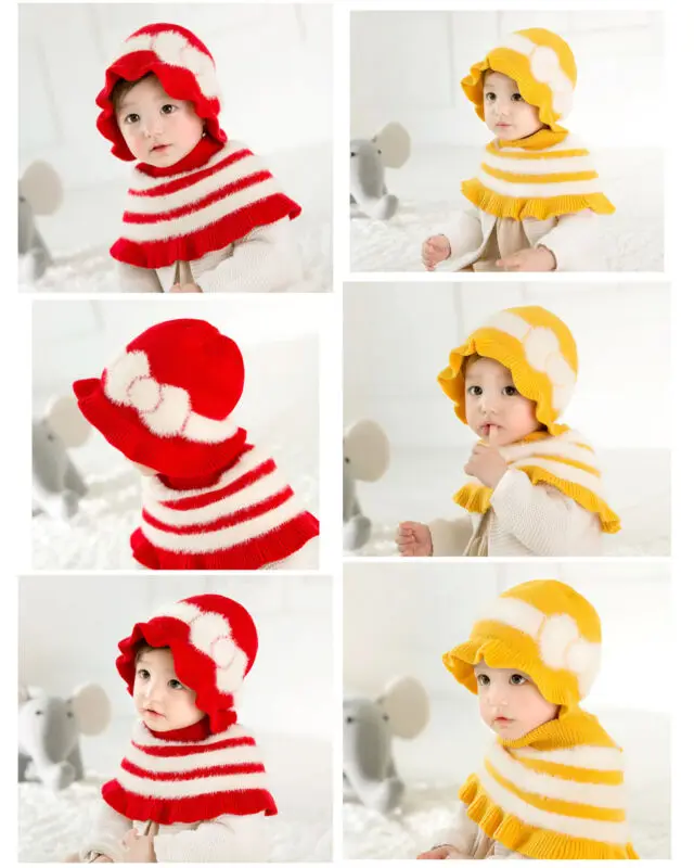 2019 Brand New 2Pcs Toddler Kids Baby Girl Princess Scarf+Cap Hat Winter Warm Knittde Scarf Shawl Hot Sale Discounts 0-28 Months | Детская