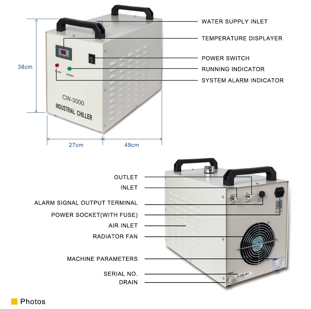 Cloudray S& A CW3000 промышленный охладитель воды для CO2 лазерной гравировки резки охлаждения 60 Вт 80 Вт лазерной трубки DG110V AG220V