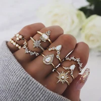 fashion women knuckle rings set for female crystal crown geometric gold color ring bohemian wedding jewelry gift
