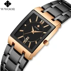 Часы наручные WWOOR Мужские кварцевые, брендовые Роскошные водонепроницаемые чёрные прямоугольные из нержавеющей стали, с квадратным циферблатом, с датой