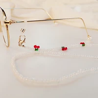 fashion crystal cherry glasses chain cute transparent beads pearl mask chain neck straps sunglasses lanyard women jewelry