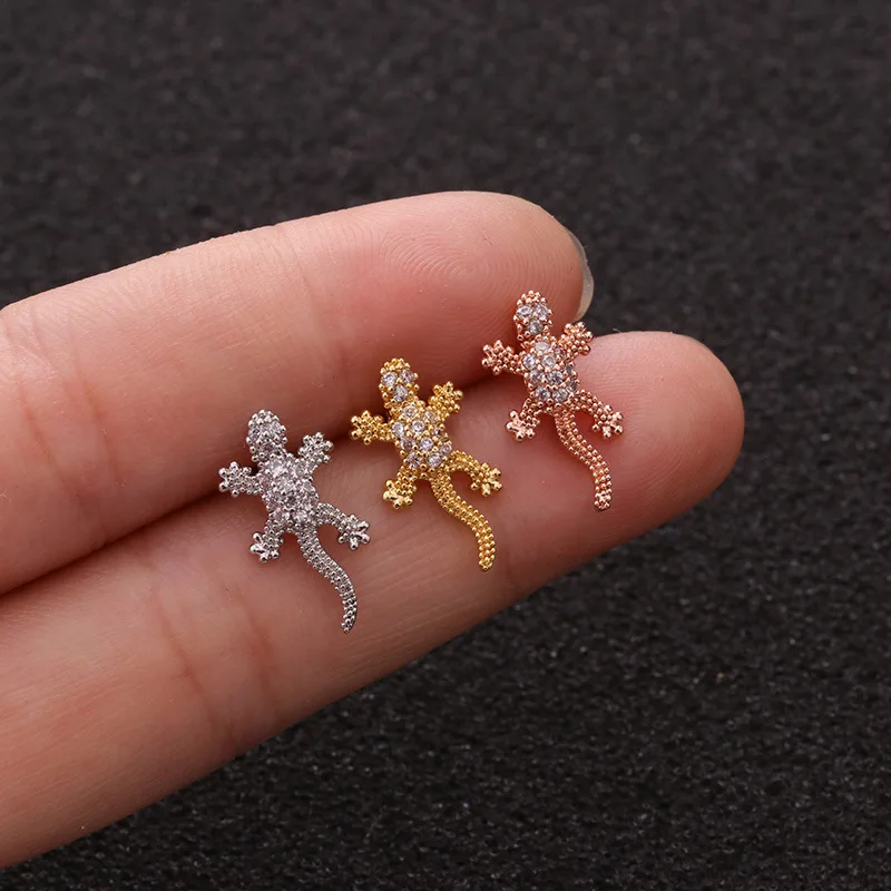 

1PC 20G Piercing Tragus Ear Stud Tragus Helix Cartilage Helix Fairy Tricolor Cut Lizard Ear Stud Piercing Earring