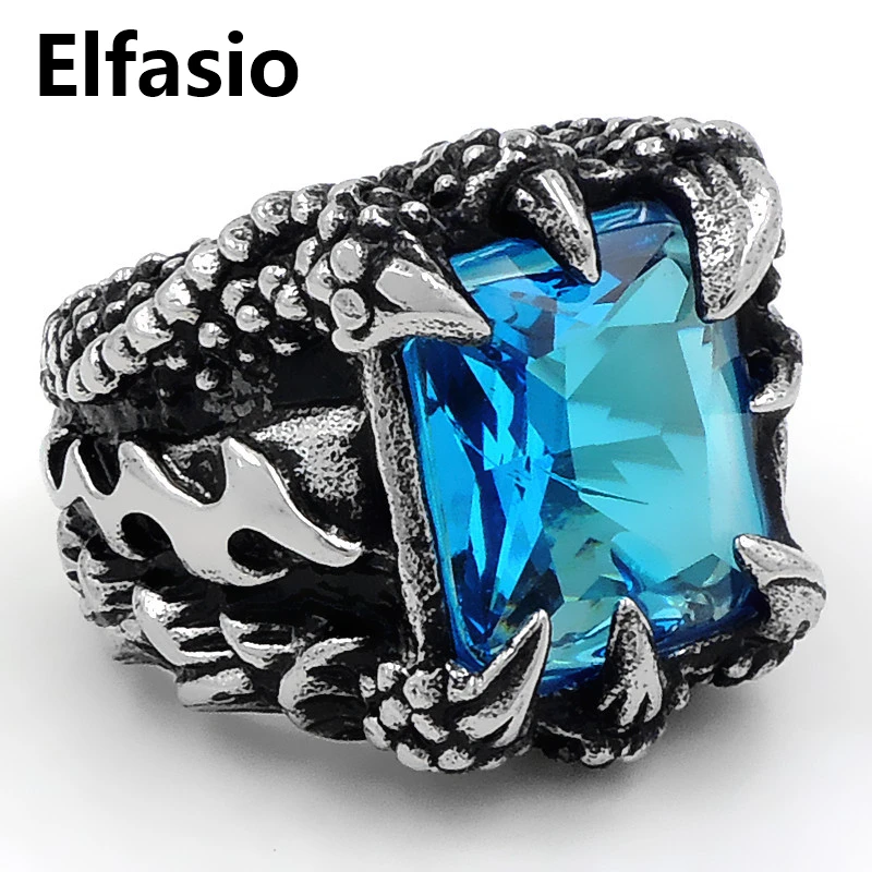 Коготь Дракона голубое Ziron камень в готическом стиле и панк кольца для мужчин