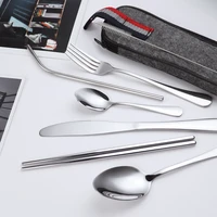 outdoor camping kitchen accessories 7 piece stainless steel gold utensils forks spoons knives cutlery set