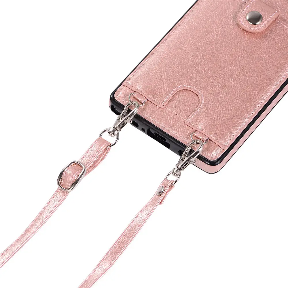 Тонкий чехол для samsung Note 10, 9, 8, S8, S9, S10E, S10 Plus, ударопрочный чехол из искусственной кожи с отделением для карт, с ремешком через плечо, с цепочкой, чехол на заднюю панель s9
