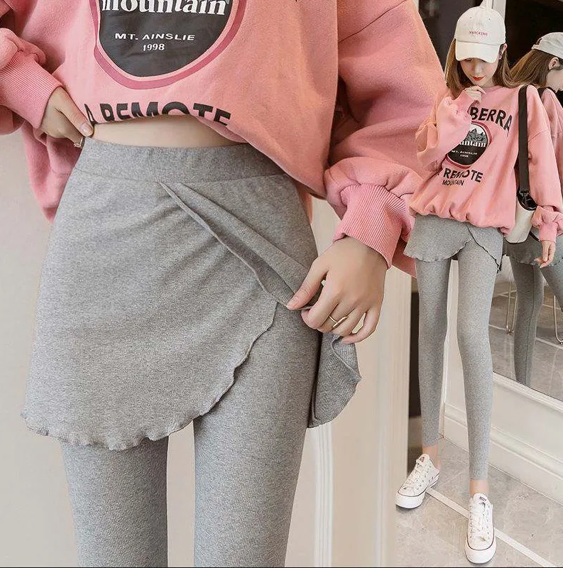 

2020 bag hip culottes fake two-piece leggings oversize pure cotton outer wear autumn and winter velvet tight-fitting leggings