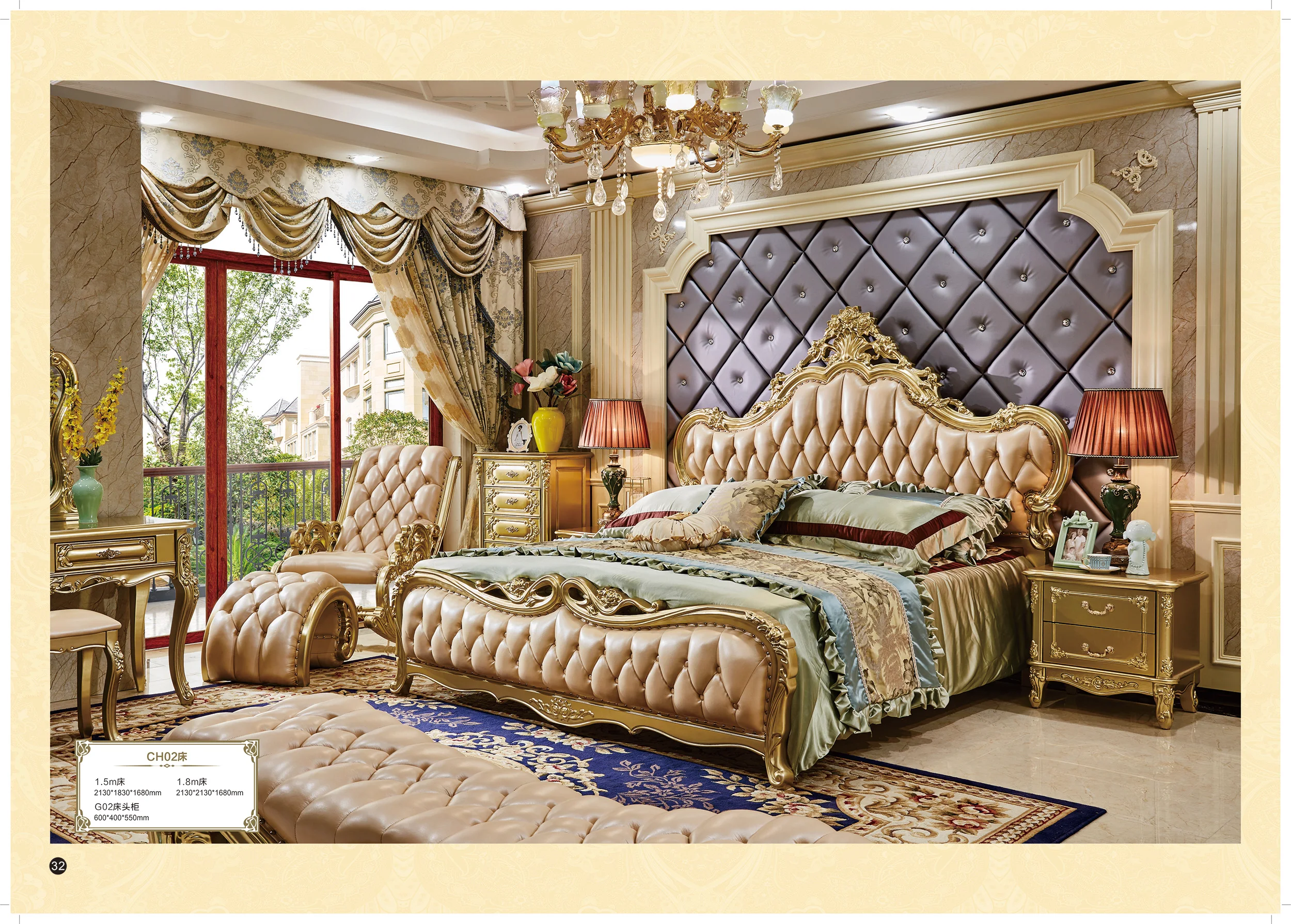 Королевский набор для спальни роскошная Тиковая деревянная резная мебель Резная