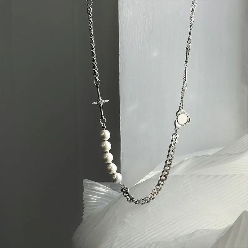 

Simple Trendy Women Necklace Korean Stainless Steel Ladies Heart Shaped Cross Pendant Chain Exquisite Gift Jewelry