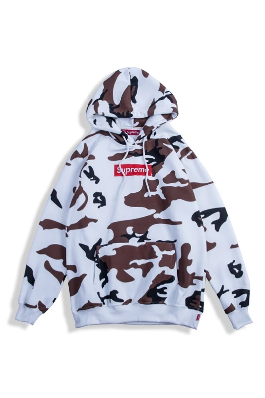 

Supreme Box Camouflage Cow Sweatshirt Milk Color Matching Letter Embroidered Hoodie for Men and Women