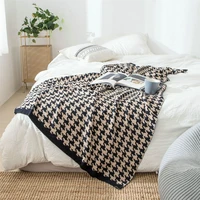 luxury houndstooth knitted blanket stripe plover lattice design fashion super soft warm wool blanket for office bed sofa travel