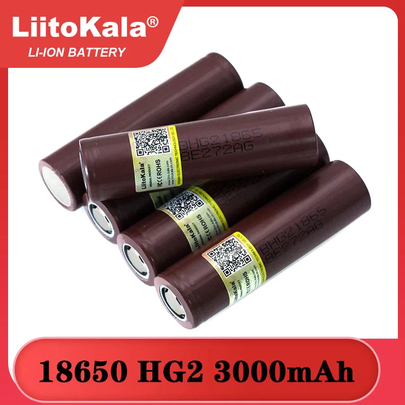  Аккумулятор Liitokala HG2 100%, 18650 мА · ч, 3000 В, разряд 20 А, макс. 35 А 