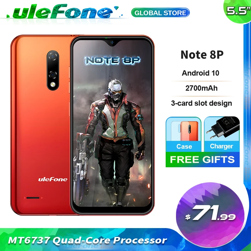 Смартфон Ulefone Note 8P на Android 10 четыре ядра экран 5 дюйма 2 ГБ + 16 Гб