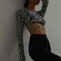 sexy backless bandage top fashion elegant zebra print women slim top long sleeve cropped top graphic tee autumn y2k aesthetic