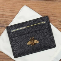 customize own brand genuine leather wallet bee credit card holder men women short business case id bag mini coin purse