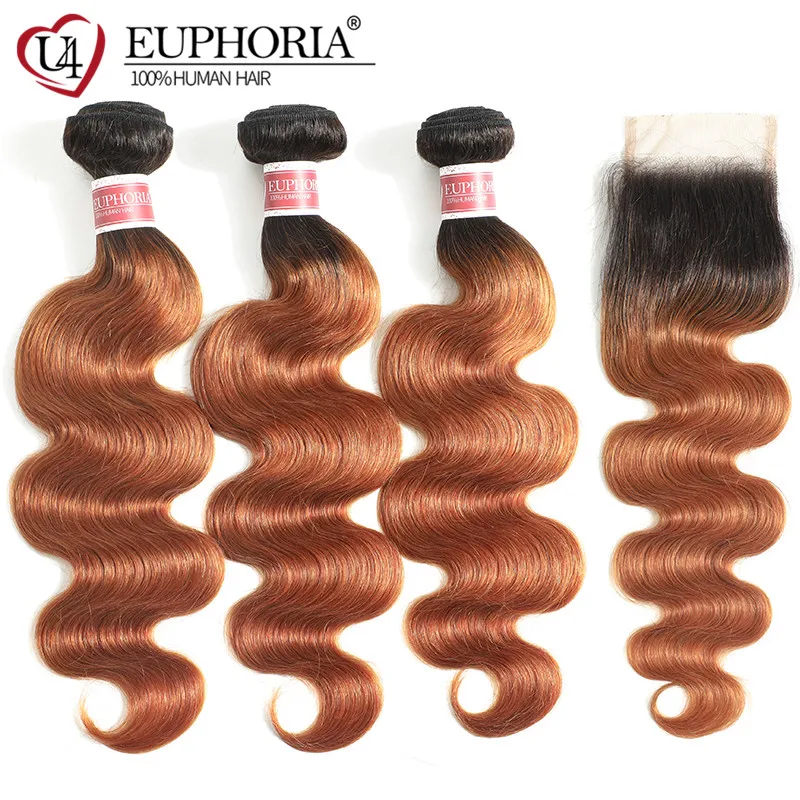 

Ombre Brown Body Wave Bundles With Lace Closure 4x4 1b/27 1b/30 Hair Brazilian Human Hair 3 Bundles With Lace Closure Euphoria