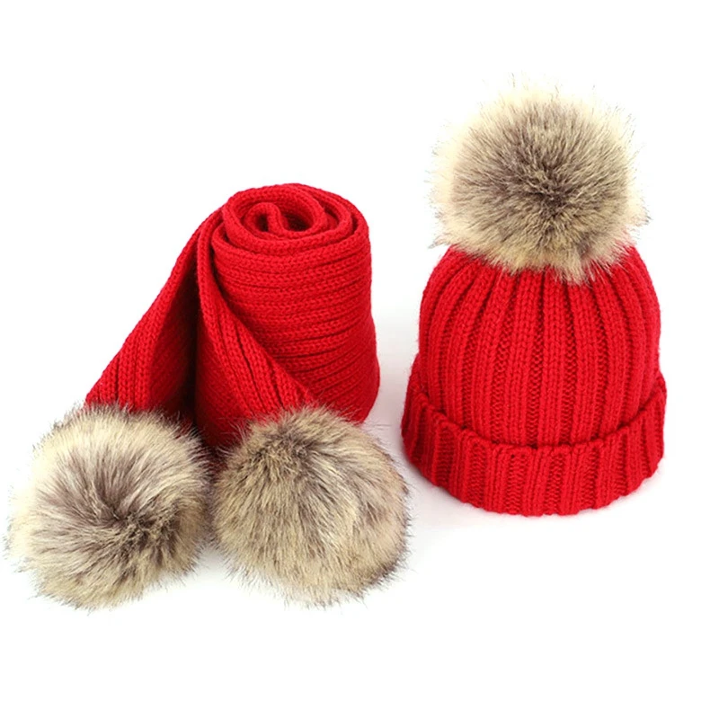 

Children's Single Hair Ball Woolen Hat and Scarf Set Unisex Thickened